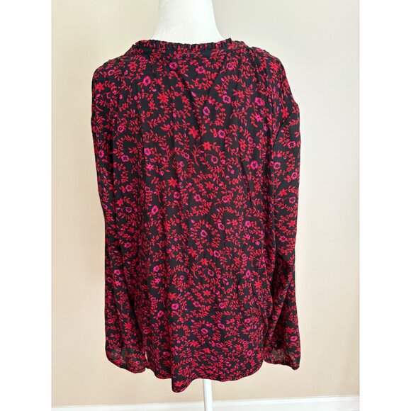 LOFT Women's Long Sleeve Floral Split V-Neck Smocked Button Blouse Size XL - Picture 5 of 12